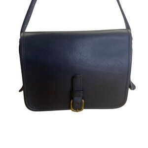 Vintage Coach Navy Blue Leather Brass Buckle Closure Crossbody Bag Size S